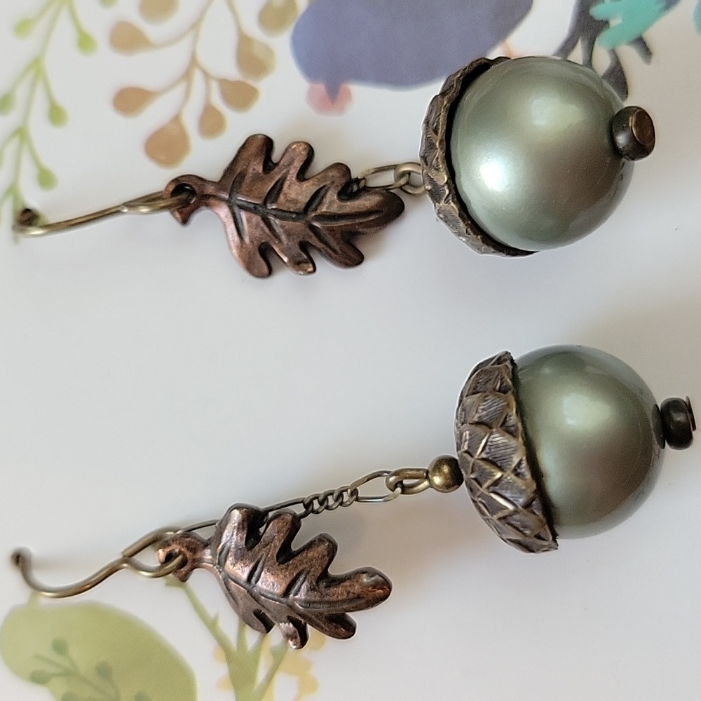 2/$16 Assorted Pierced Gold and Copper Acorn Earrings